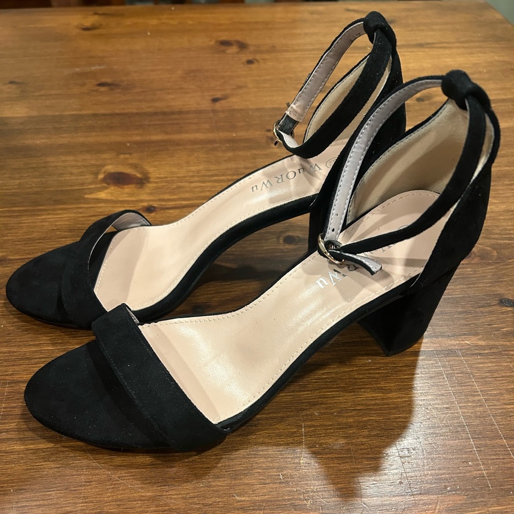 Classic Black Ankle-Strap Block Heels